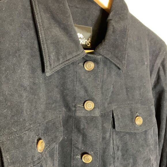 Sno Skins Black Faux Suede Washable Long Sleeve Jean Style Jacket Size S - Picture 4 of 13